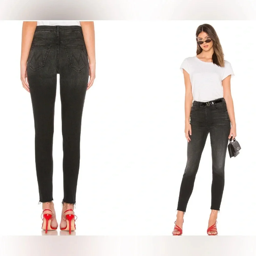 MOTHER High Waisted Looker Ankle Fray in night hawk Size: 27